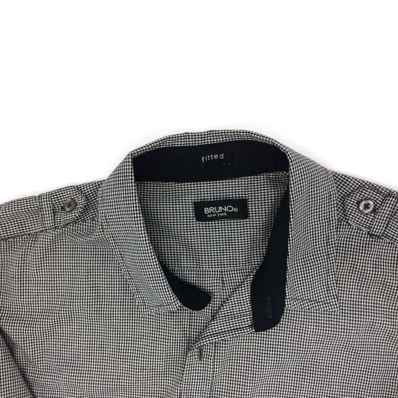 Bruno Black Check Button Fitted Shirt M - Picture 5 of 8
